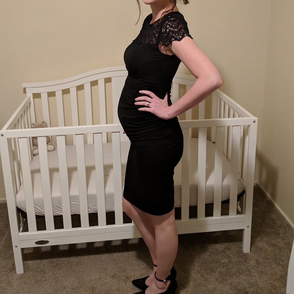 Black cap sleeve maternity dress